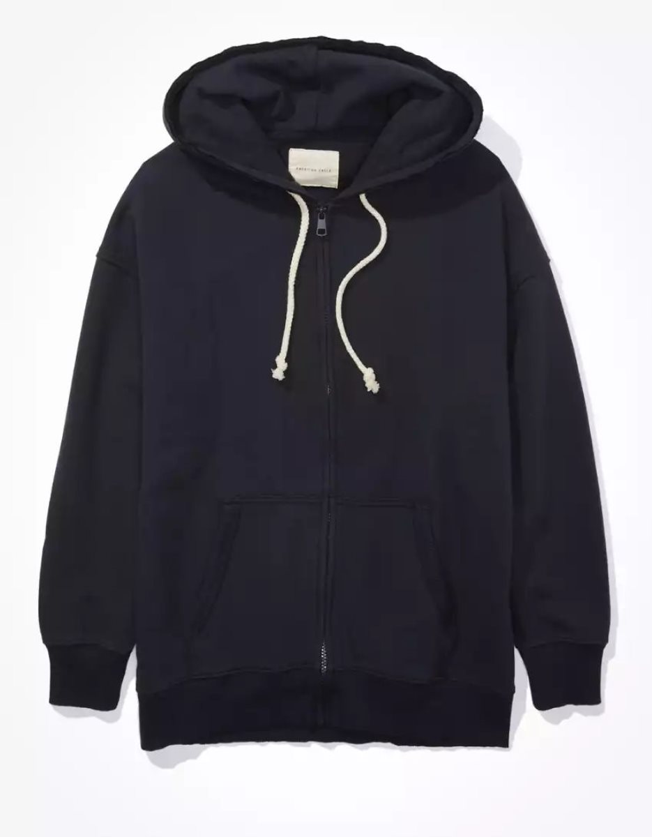 Sweat à Capuche American Eagle AE Oversized Zip-Up Noir Femme | TIL-23836160